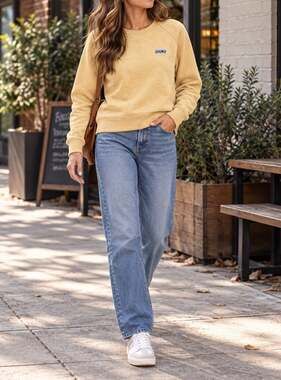 Patagonia Ahnya Sweatshirt Womens M Golden Tan P-6 Label Organic Cotton Crewneck